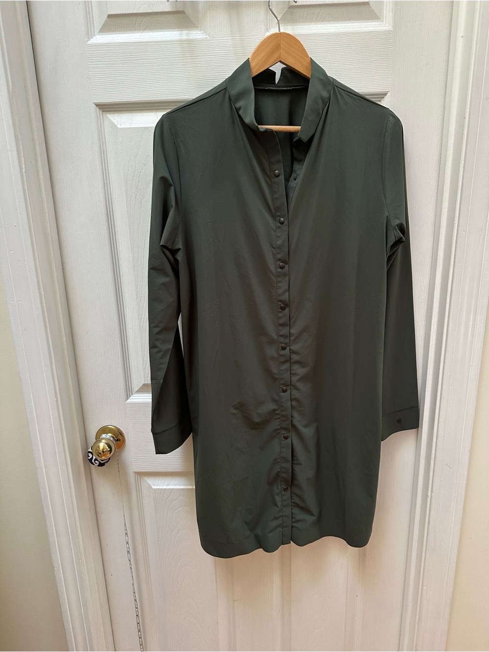 ADAY Back To Front Shirt Dress Olive Green Button Long sleeve Dress medium M
